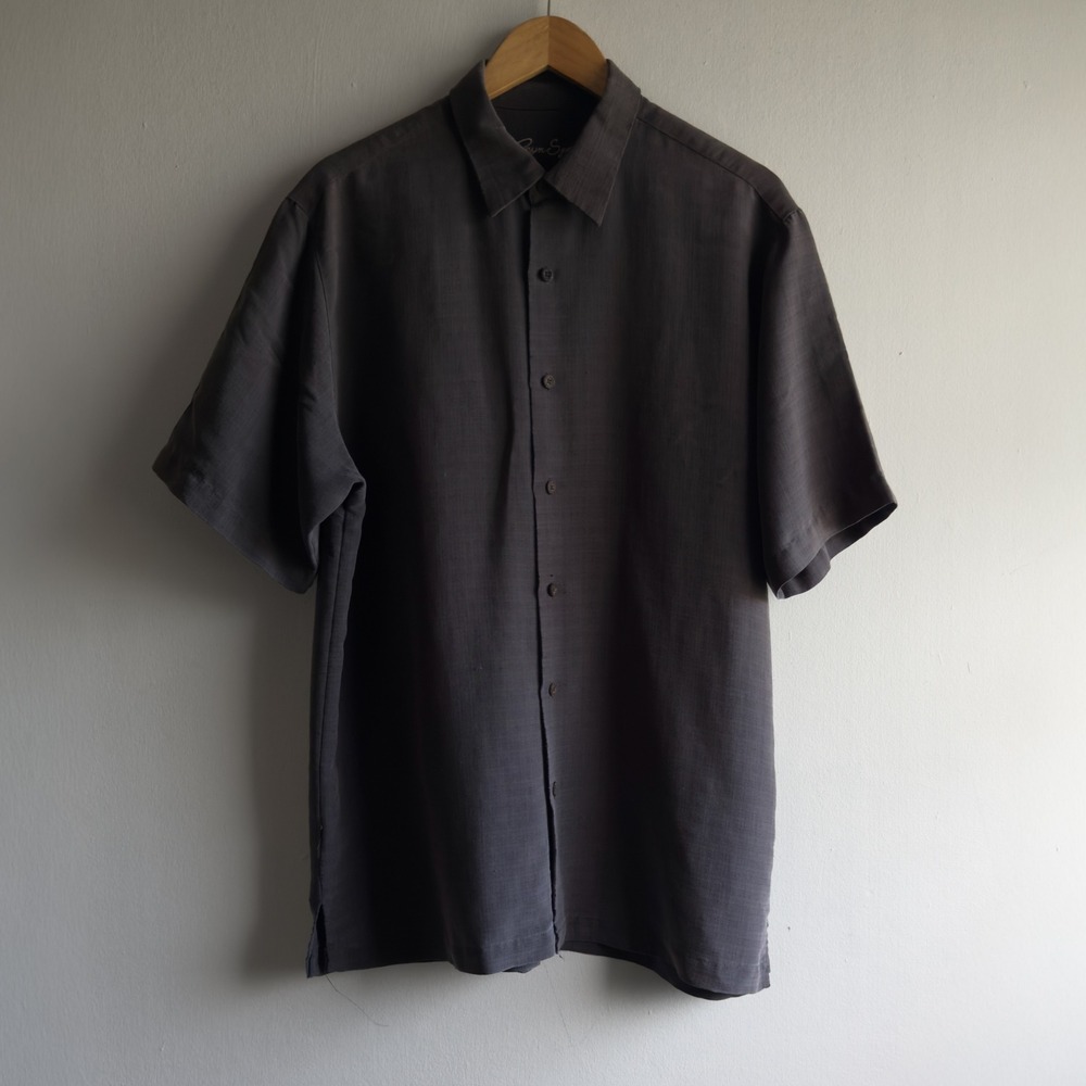 Reyn Spooner Slub Textured Aloha Shirt Mens Medium Gray Short Sleeve Minimalist